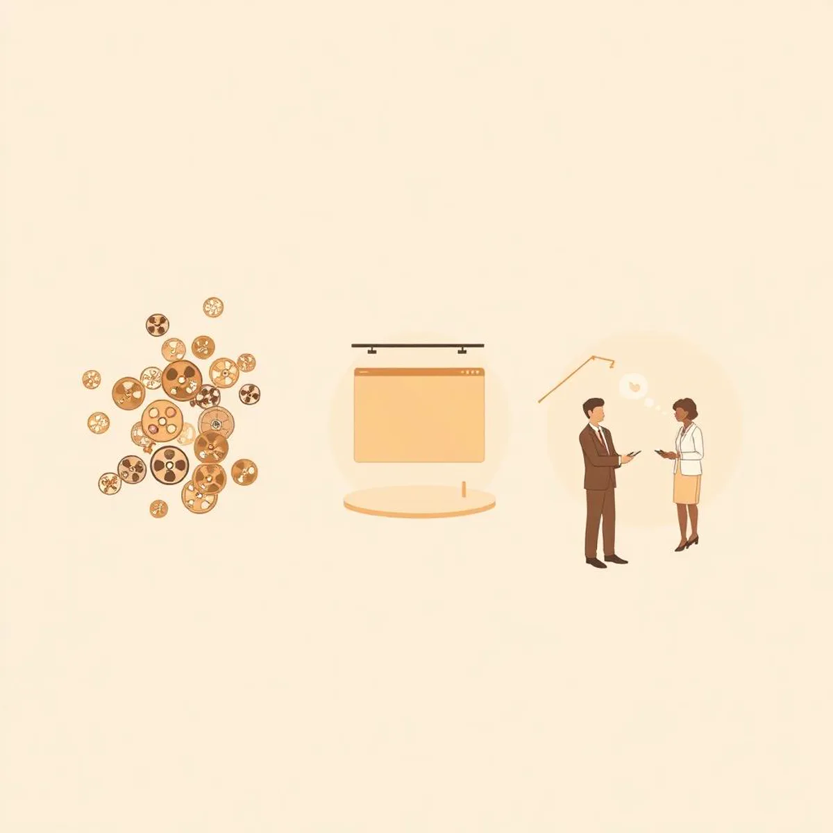Illustration showing scattered short reels funnelling into a single sales conversion event and then a sales conversation