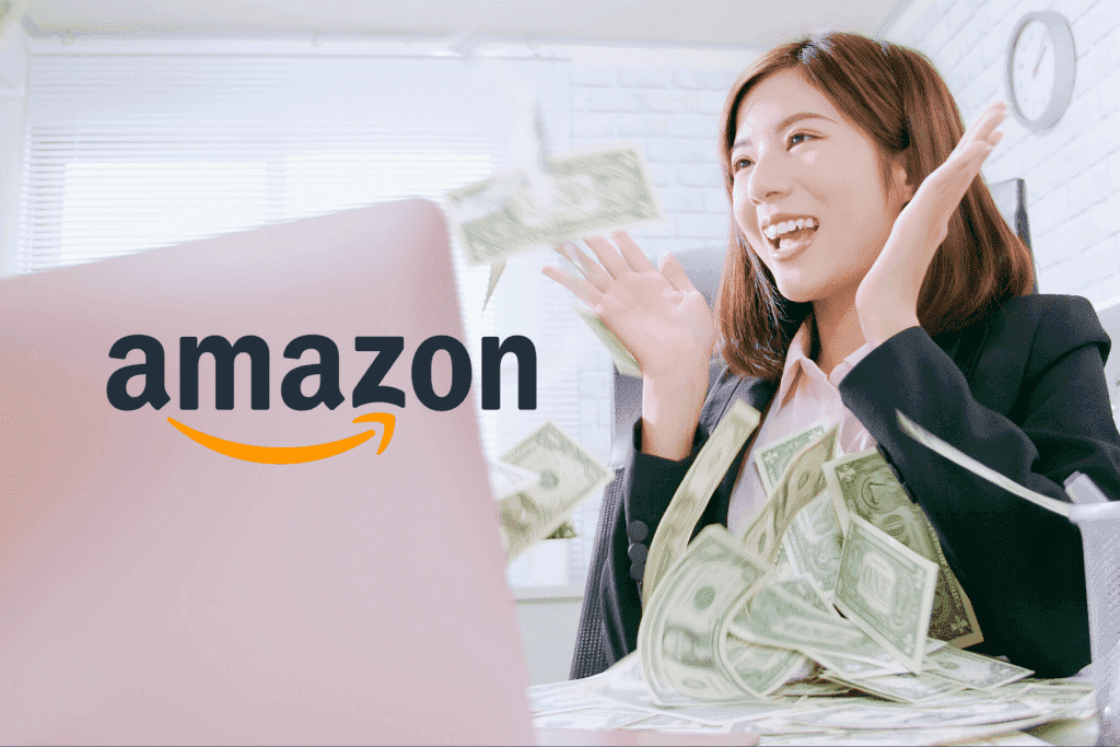 A businesswoman happy with amazon affiliate making money