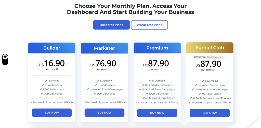 builderall plans and pricing