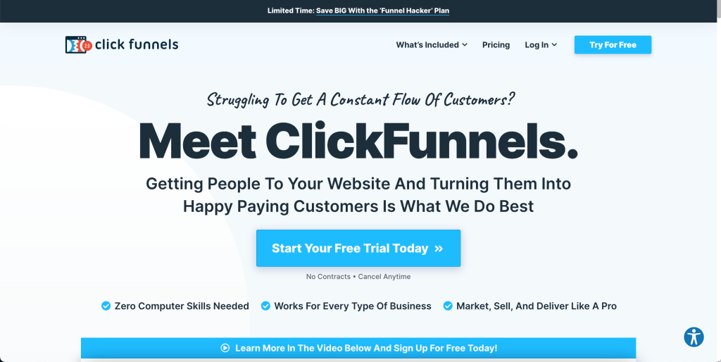 clickfunnels home page screenshot
