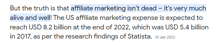 Is Affiliate Marketing Dead. Google response